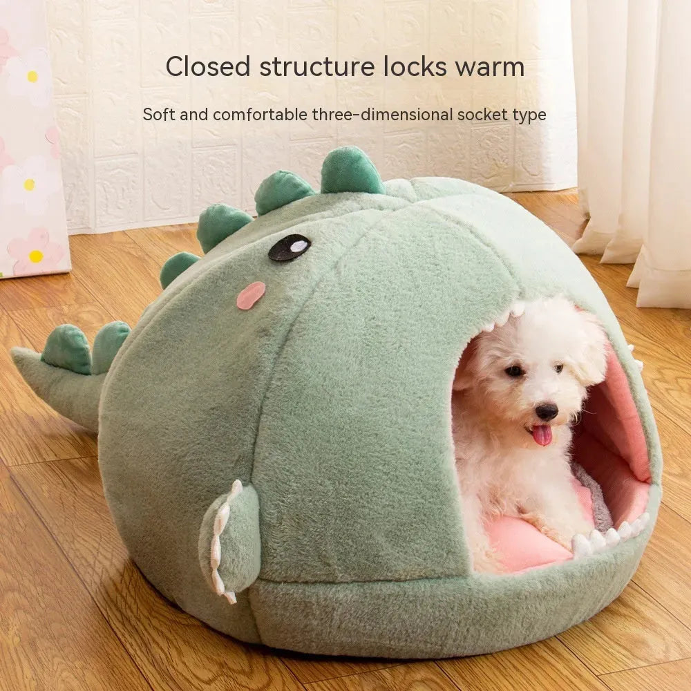Dinosaur Pet Bed Cartoon Kennel Semi-closed - Bellarte Enchanté Dinosaur Pet Bed Cartoon Kennel Semi-closed